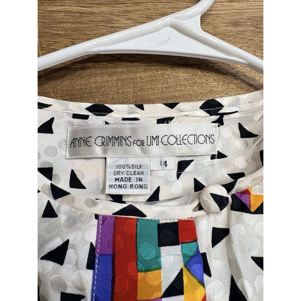 Anne Crimmins Silk Maxi Dress 14 Vintage Belted Geometric Retro - Picture 5 of 12